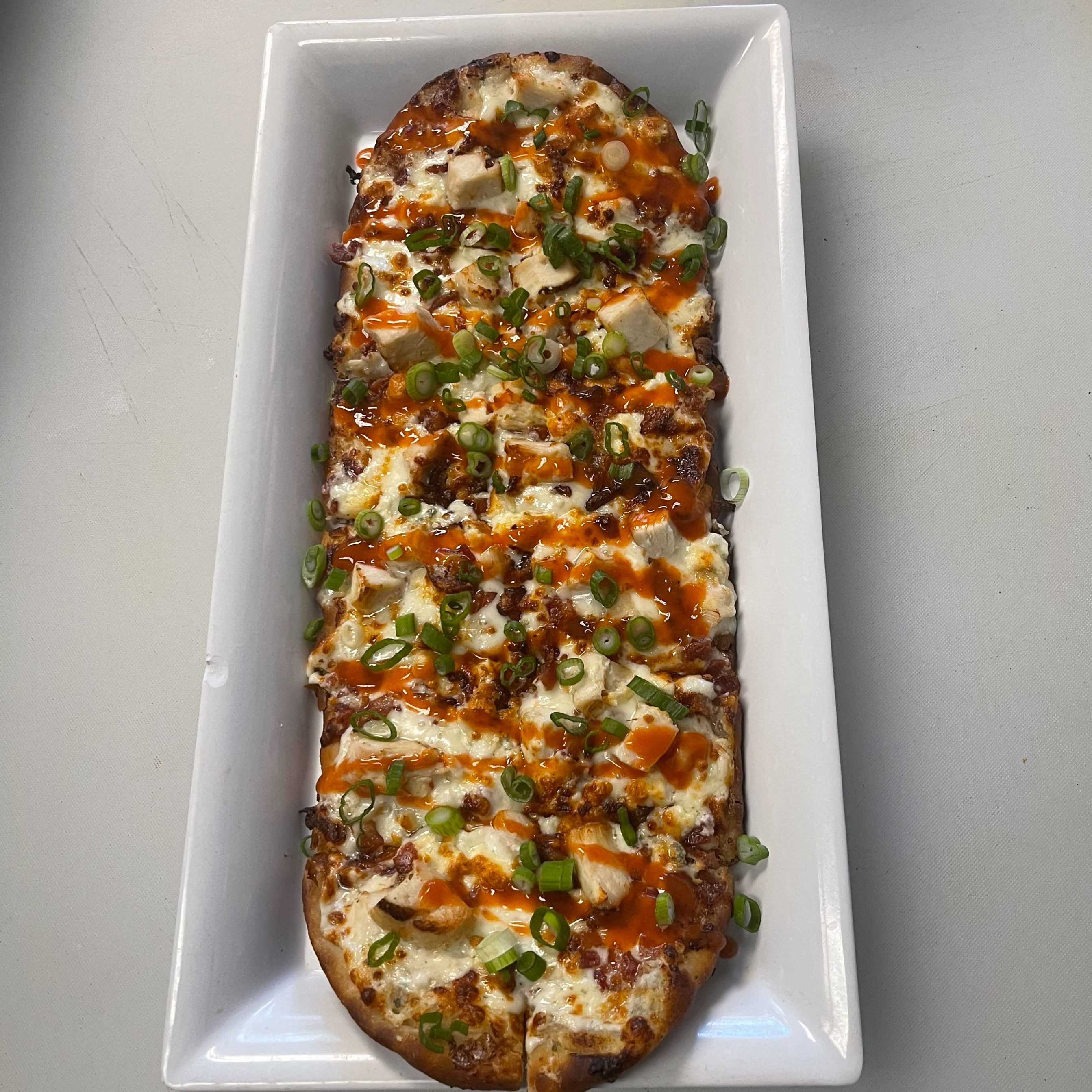 Buffalo Blue Chicken Flatbread Pizza.